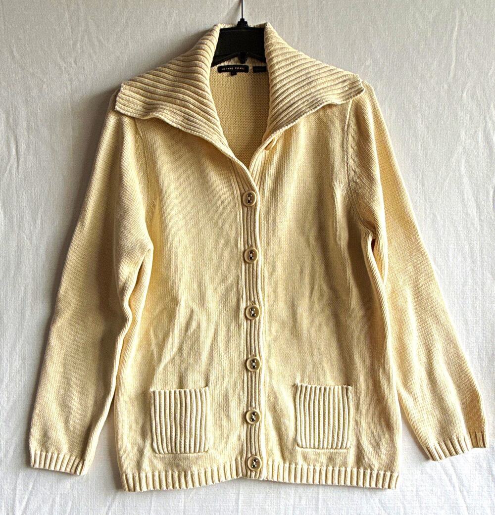 Jeanne Pierre Ivory 100% Cotton Knit Button-Front Collared Cardigan Sweater XL